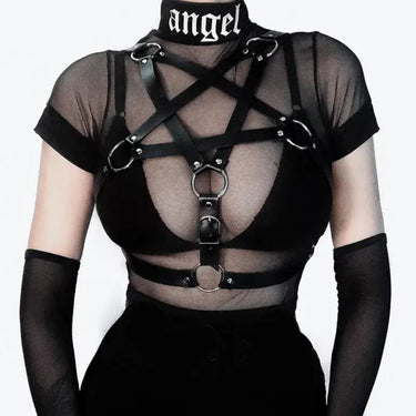 Pentagram Gothic PU Leather Harness with Rings